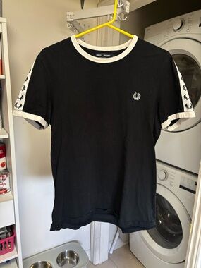 Fred Perry Black Short-Sleeve Ringer Tee with White Trim